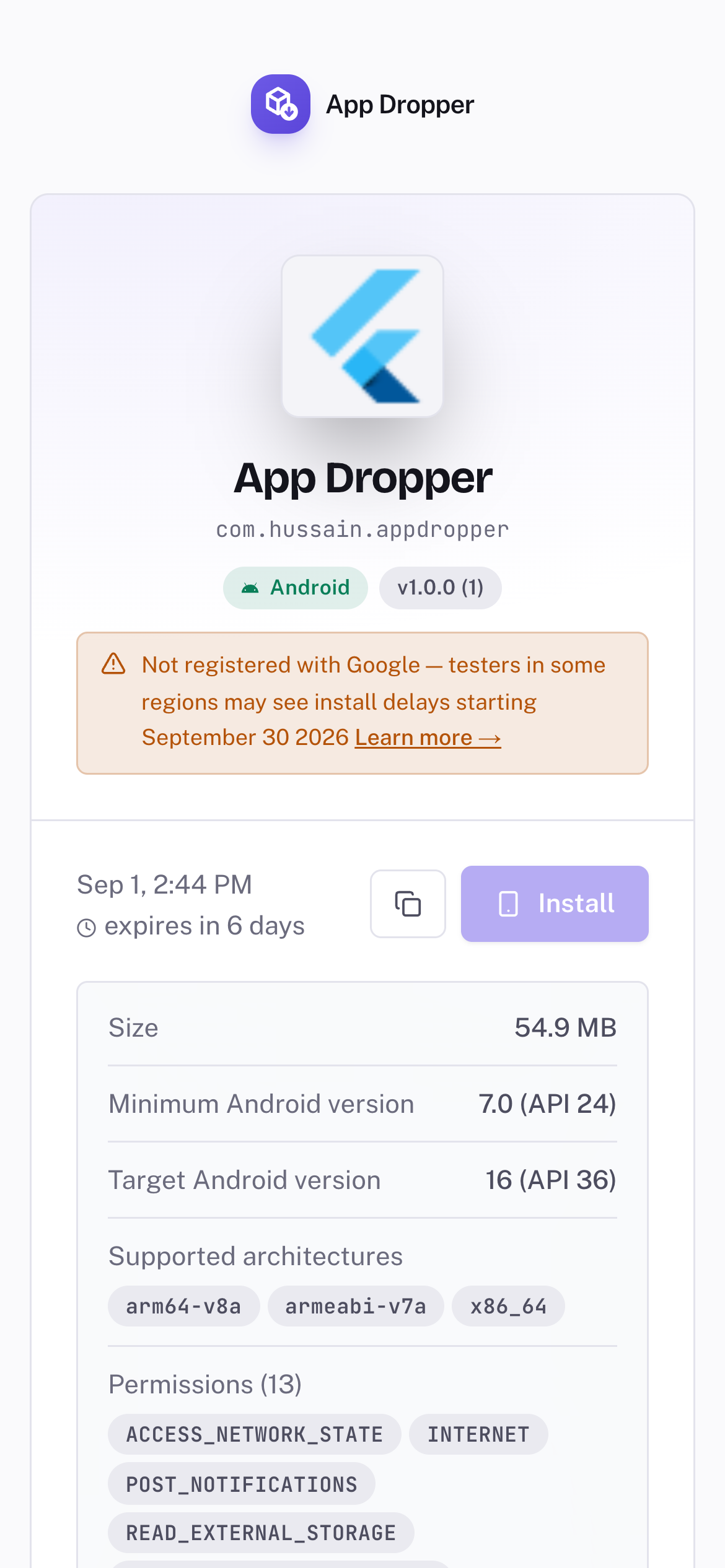 Share page with QR code and install button