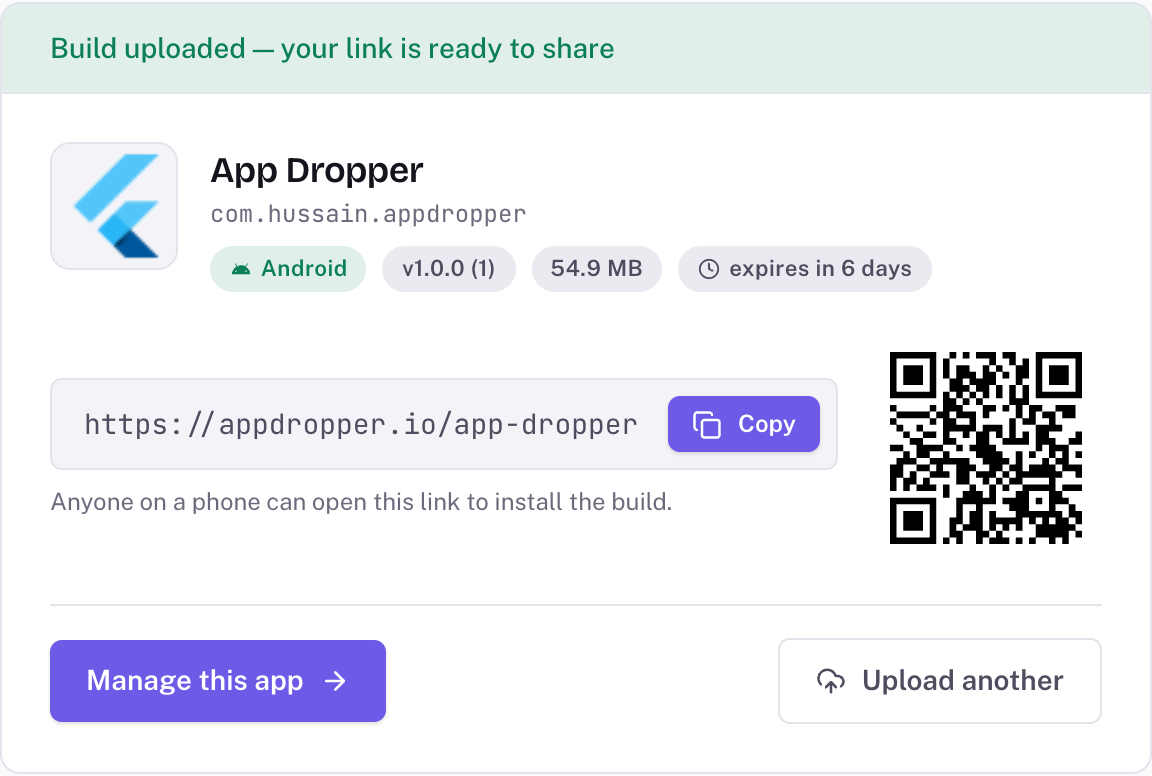 Upload dropzone with parsed build metadata